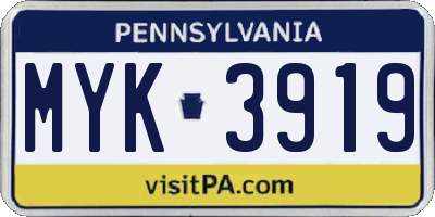 PA license plate MYK3919