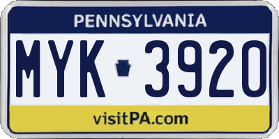 PA license plate MYK3920
