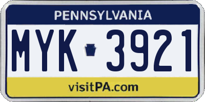 PA license plate MYK3921