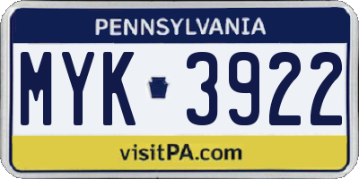 PA license plate MYK3922