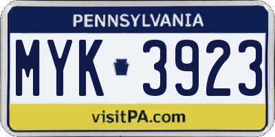 PA license plate MYK3923