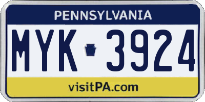 PA license plate MYK3924
