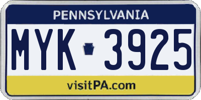 PA license plate MYK3925