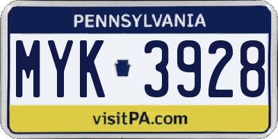 PA license plate MYK3928