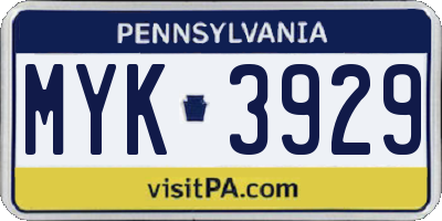 PA license plate MYK3929