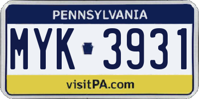 PA license plate MYK3931