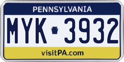 PA license plate MYK3932