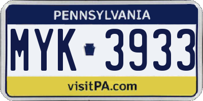 PA license plate MYK3933