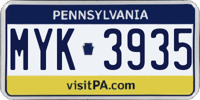 PA license plate MYK3935