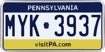 PA license plate MYK3937