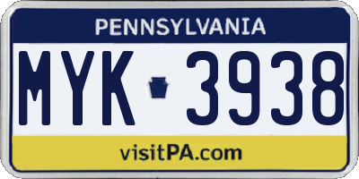 PA license plate MYK3938