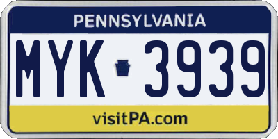 PA license plate MYK3939