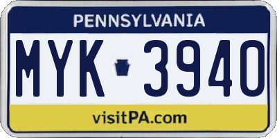 PA license plate MYK3940
