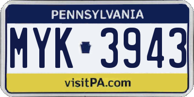 PA license plate MYK3943