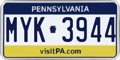 PA license plate MYK3944