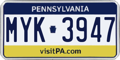 PA license plate MYK3947