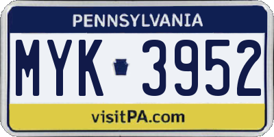 PA license plate MYK3952