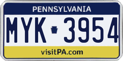 PA license plate MYK3954