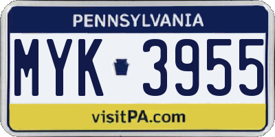 PA license plate MYK3955