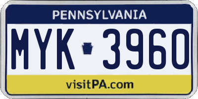 PA license plate MYK3960