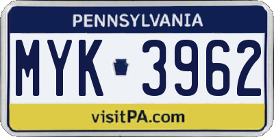 PA license plate MYK3962