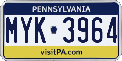 PA license plate MYK3964