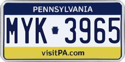 PA license plate MYK3965