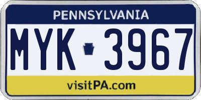 PA license plate MYK3967
