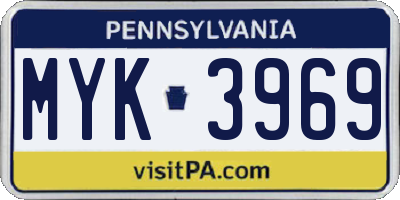 PA license plate MYK3969