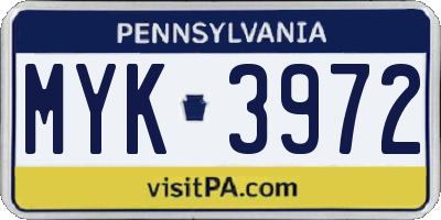 PA license plate MYK3972