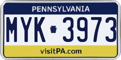 PA license plate MYK3973