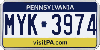 PA license plate MYK3974