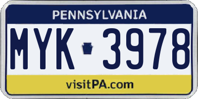 PA license plate MYK3978