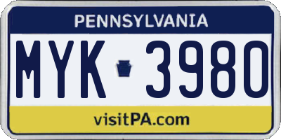 PA license plate MYK3980