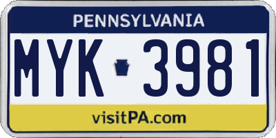 PA license plate MYK3981
