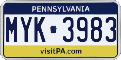 PA license plate MYK3983