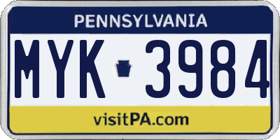 PA license plate MYK3984