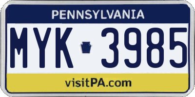 PA license plate MYK3985