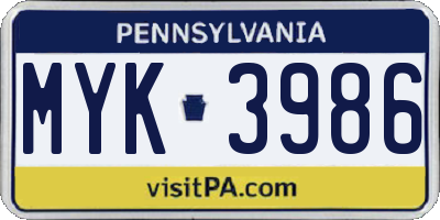 PA license plate MYK3986
