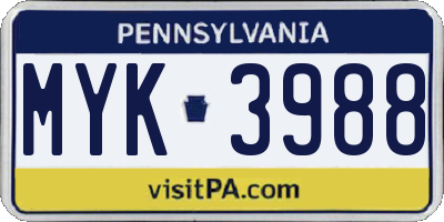 PA license plate MYK3988