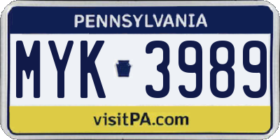 PA license plate MYK3989