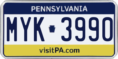 PA license plate MYK3990