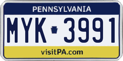 PA license plate MYK3991