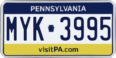 PA license plate MYK3995
