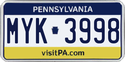 PA license plate MYK3998