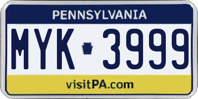 PA license plate MYK3999