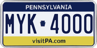 PA license plate MYK4000