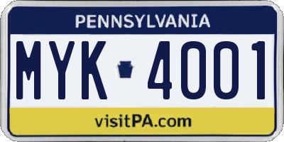 PA license plate MYK4001