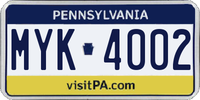 PA license plate MYK4002