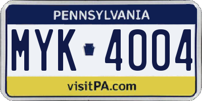 PA license plate MYK4004